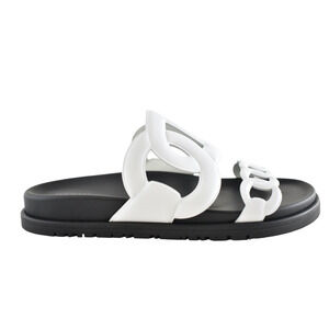 Hermes Extra Sandals White Black Chaine d'Ancre Leather Logo Slide Mule Flat 37
